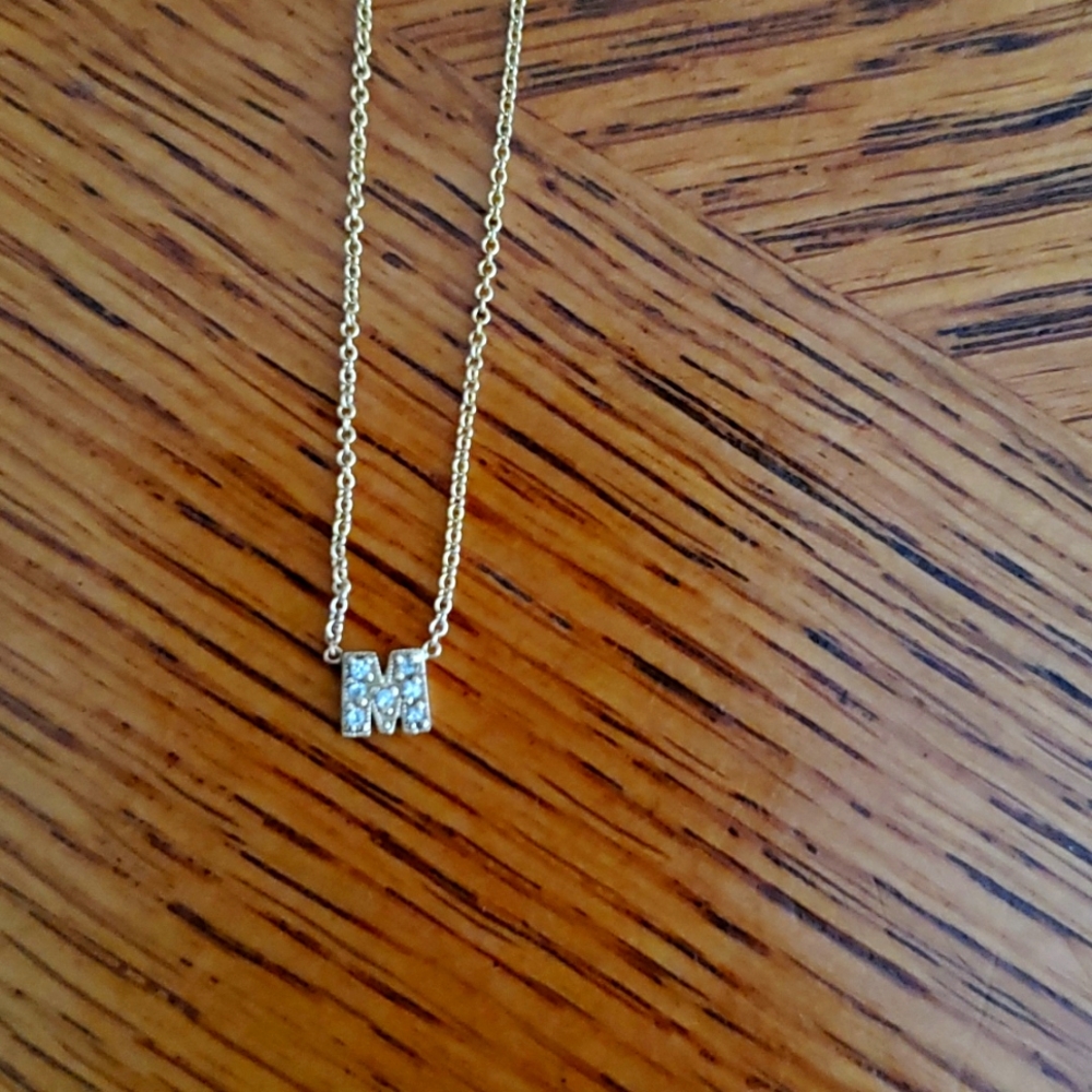 14k Diamond M necklace